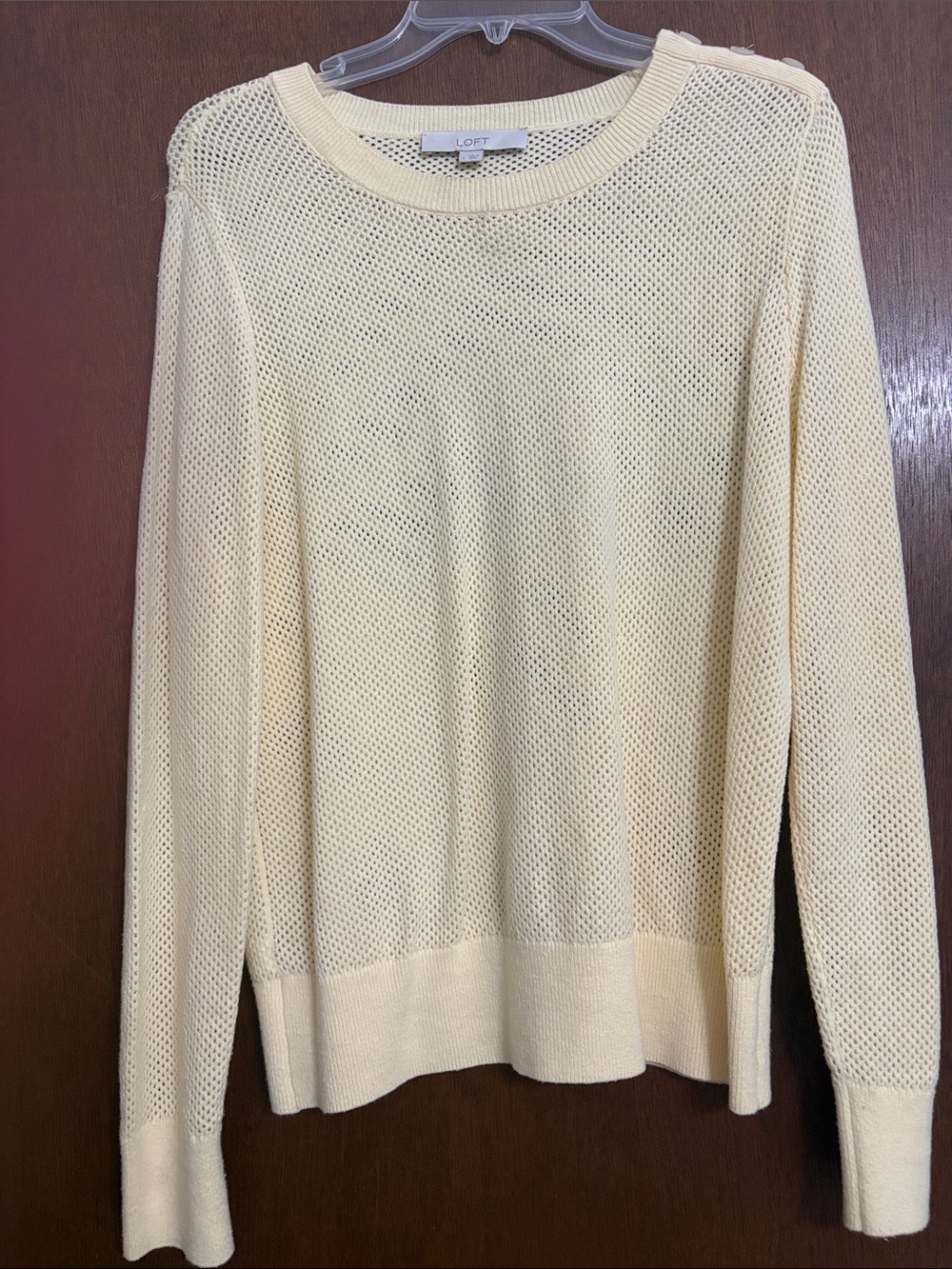 LOFT Cream Open-Weave Crewneck Sweater